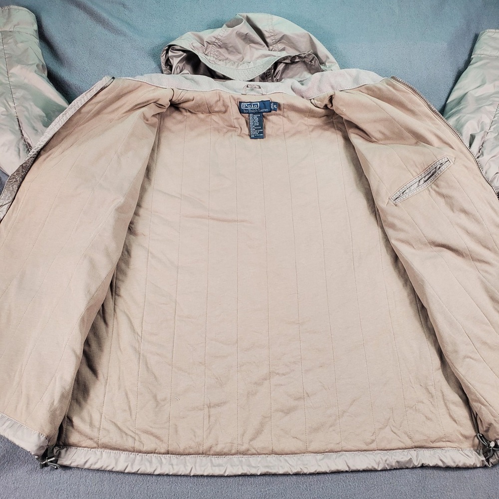 Polo Ralph Lauren Mens XL Taupe Grey Hooded Full Zip Jacket Pony Logo Polyester - Picture 4 of 7